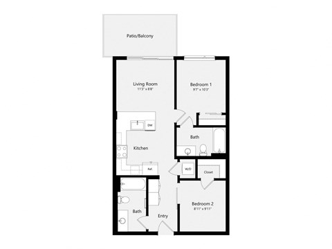 a floor plan of a unit with a bedroom and a living room